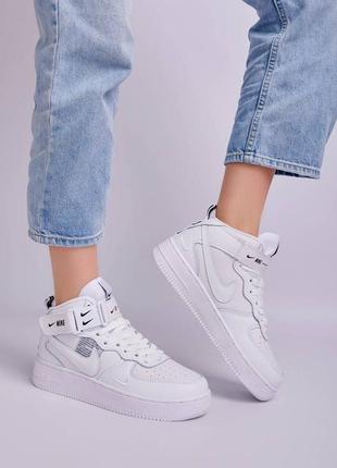 Nike air force 1 high utility all white, кроссовки женские найк форс, жіночі високі кросівки найк, женские белые кроссовки найк1 фото