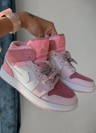 Шкіряні жіночі кросівки jordan 1 retro pink/ рожеві9 фото