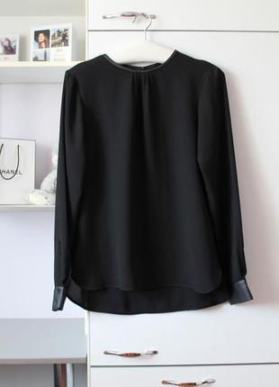 Черная шифоновая рубашка с кожаной окантовкой от zara1 фото