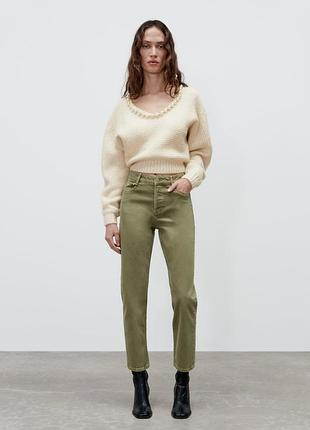 Джинсы классического кроя с высокой посадкой zara - 36, 38, 40 хаки