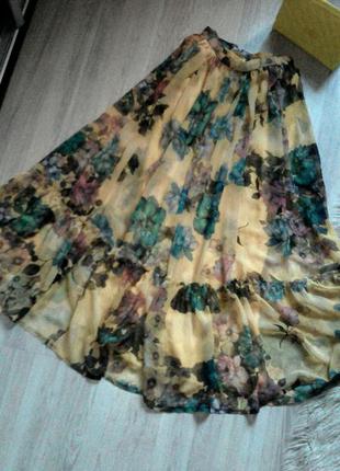 Шикарная шифоновая пышная юбка в пол с рюшем в цветочный принт4 фото