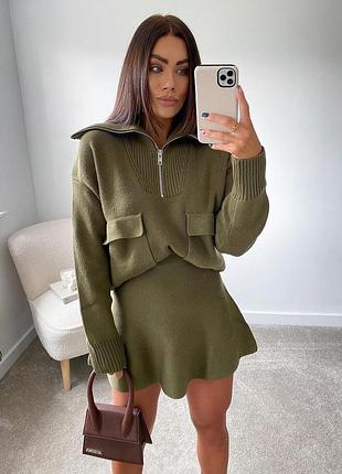 Светр zara з коміром на блискавці хакі