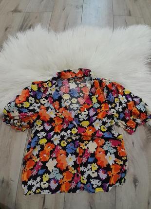 Укороченная вискоза рубашка блуза в цветочный принт с рукавами фонариками zara xs-s3 фото