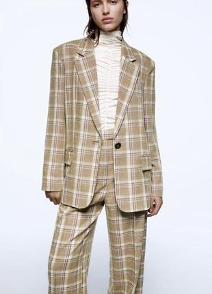 Zara брючний костюм в клітину в чоловічому стилі оверсайз, маскулінний піджак та брюки3 фото