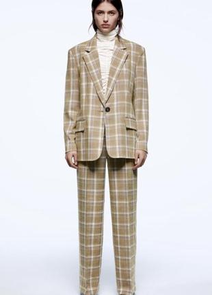 Zara брючный костюм в клетку в мужском стиле оверсайз, маскулинный пиджак и брюки1 фото