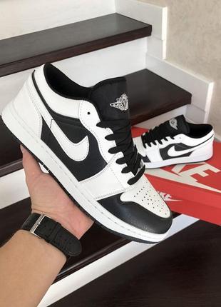 Чоловічі шкіряні чорно-білі кросівки nike air jordan 1 low 🆕найк джордан