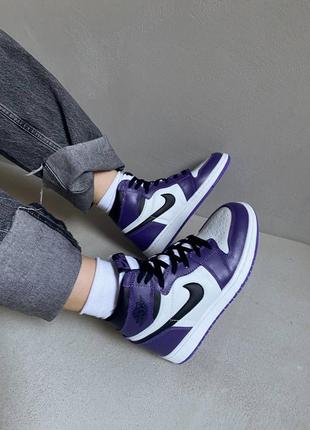 Nike jordan 1 retro purple фіолетові демісезонні кросівки найк джордан унісекс жіночі чоловічі весна літо осінь фіолетові кросівки6 фото