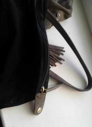 Натуральная замшевая сумка шоппер с вкладышем сумка хобо ninє индия6 фото