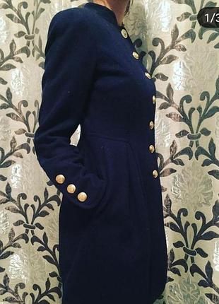 Темно- синє пальто демі,  золоті гудзики