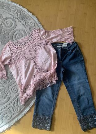 Блузка ніжно рожева . джинси у подарунок!3 фото