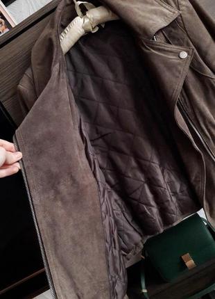 Брендовая утепленная замшевая кожаная куртка косуха3 фото