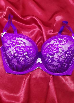 Розовый фиолетовый яркий кружевной сексуальный бюстгальтер лифчик с мягкими паролоновыми чашками без пушапа с косточками большого размера чашка g e f2 фото