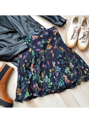 Базовая шелковая юбка трапеция клеш короткая юбка в цветочный принт