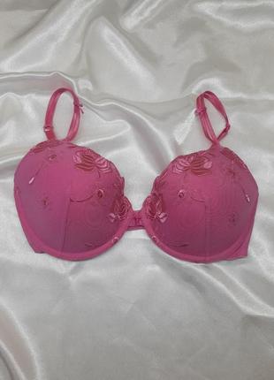 Розовый яркий кружевной винтажный сексуальный бюстгальтер лифчик с мягкими паролоновыми чашками без пушапа чашка с д с вышивкой с косточками