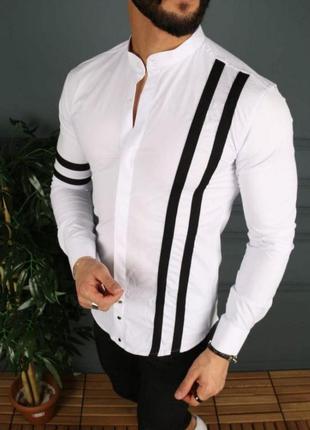 Рубашка мужская белая с черной полоской