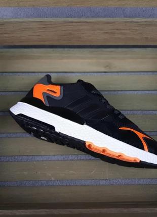 Мужские весенние черные с оранжевым кроссовки adidas nite jogger  модные летние кроссовки адидас3 фото