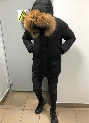 Чоловіча зимова довга чорна парка з хутром тепла куртка на чоловіка -30с топ якість