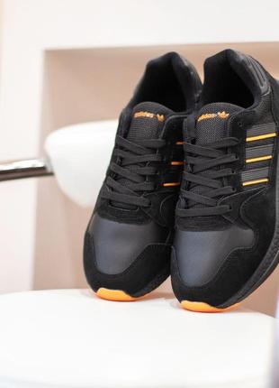 Чоловічі чорні з помаранчевої підошвою кросівки adidas zx 500 модні кросівки адідас відмінної якості5 фото