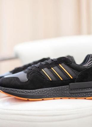 Чоловічі чорні з помаранчевої підошвою кросівки adidas zx 500 модні кросівки адідас відмінної якості2 фото