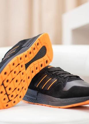 Чоловічі чорні з помаранчевої підошвою кросівки adidas zx 500 модні кросівки адідас відмінної якості8 фото