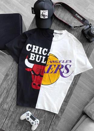 Чоловіча чернобелая футболка з написом chicago bulls крута бавовняна футболка на хлопця 2022