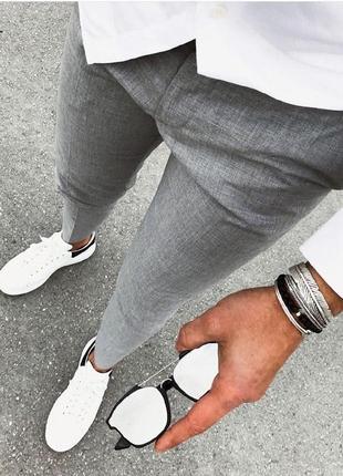 Мужские светло серые брюки модные классические штана на парня отличное качество4 фото