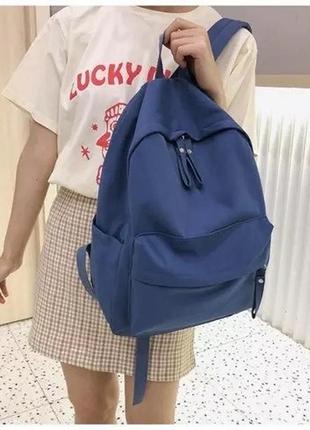 Рюкзак молодежный  мужской холщевый городской подростковый стильный синего цвета6 фото
