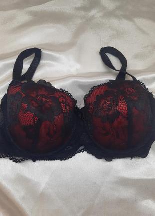 Идеальный чёрный чорний красный червоний кружевной винтажный секси сексуальный бюстгальтер лифчик с паролоновыми чашками и пушапом чашка в с вышивкой2 фото