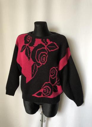 Винтаж интарсия черный с розовым джемпер