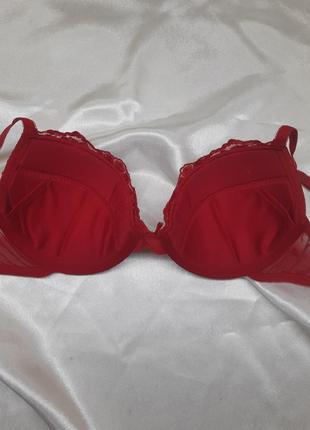 Красный червоний кружевной однотонный винтажный сексуальный бюстгальтер лифчик с мягкими паролоновыми чашками без пушапа чашка в с с паетками5 фото