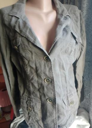 Льняной пиджак с накладными карманами1 фото