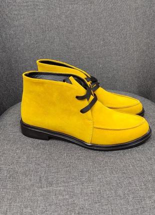 Жовті хайтопы oxf 🥾натуральний замш 🔰 жовті лофери хайтопы oxf 🥾 натуральний замш
