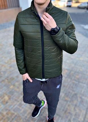 Базовый слим пуховик куртка хаки
