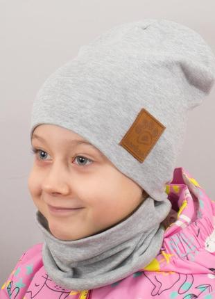 Детская шапка с хомутом канта "лапка" размер 52-56 серый (oc-136)