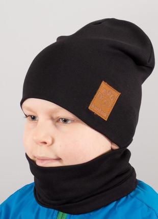 Детская шапка с хомутом канта "лапка" размер 52-56 черный (oc-127)