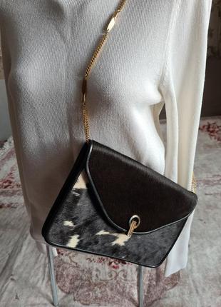 💖💖💖 кожаная сумочка клатч на цепочке с натуральным мехом пони10 фото