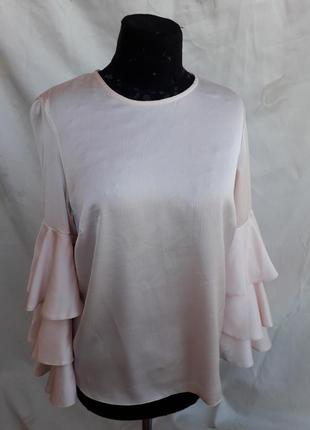 Стильная креп шифоновая пудровая блуза блузка рукав волан new look, 8 размер.1 фото