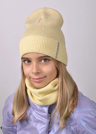 Шапка блестящая бини лопата резинка рубчик люрекс с отворотом демисезон ассорти 10 цветов