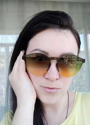 Скидка! стильные очки без оправы зелёный+жёлтый4 фото