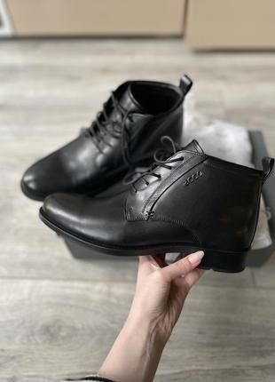 Зимові чоловічі черевики ecco tex натуральна шкіра 40р / мужские ботинки ecco tex кожа натуральная зима 40р
