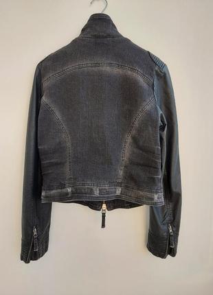 Mandarin джинсовая куртка с кожаными рукавами4 фото