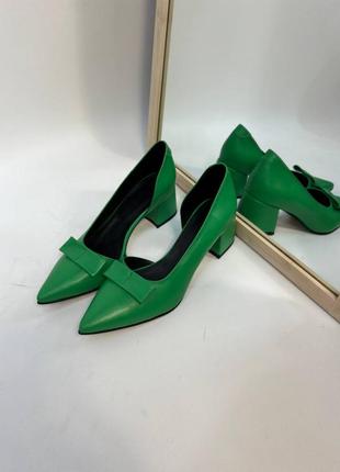 Ексклюзивні туфлі човники італійська шкіра зелені трава3 фото