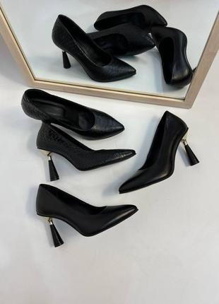 Ексклюзивні туфлі човники на шпильці італійська шкіра чорні2 фото