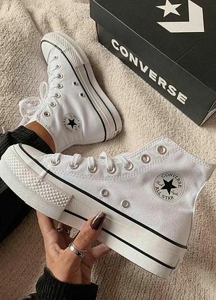 Кеды высокие на платформе белые converse chuck taylor all star