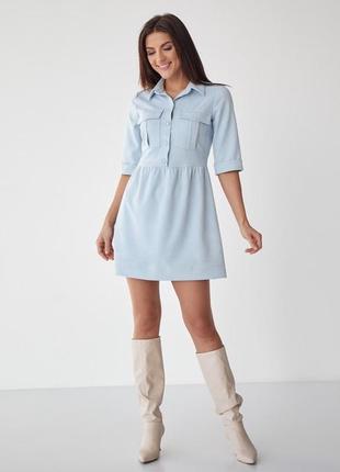 Короткое замшевое платье голубого цвета. модель 1363. размеры 42-48