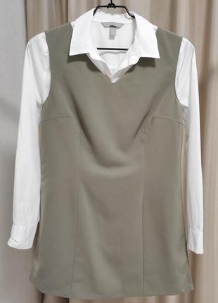 Красивая блуза, жилетка оливковая с разрезами по бокам marc aurel