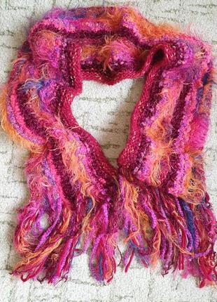 Мягкий, пушистый, меланжевый райдужный женский шарф2 фото
