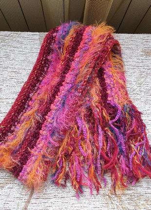 Мягкий, пушистый, меланжевый райдужный женский шарф3 фото