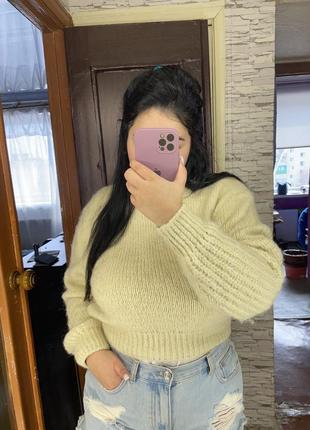 Zara свитер укороченный тренд толстая вязка