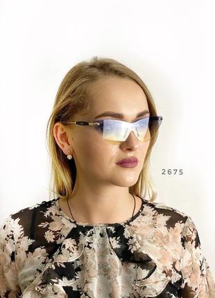 Стильні сонцезахисні окуляри без оправи синьо-жовті к. 2675